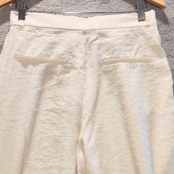 Zara White High Rise Pleated Wide Leg Trousers Size Medium Business Casual - Picture 5 of 13